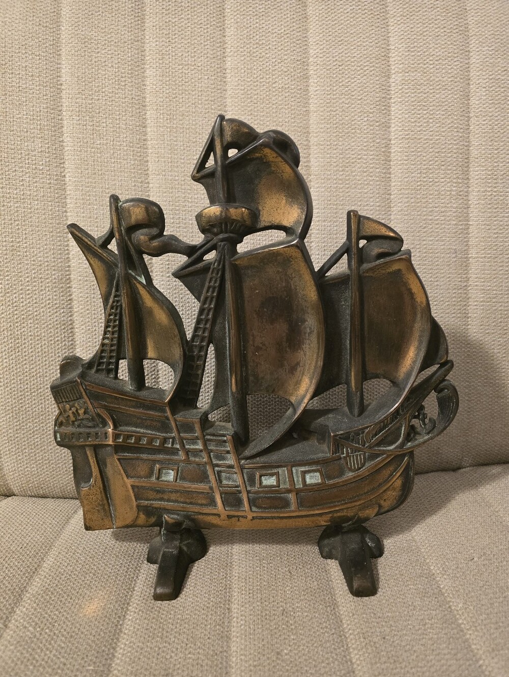 Vintage Cast Iron Galleon Sailing Ship Door Stop Nautical Boat Bronze Finish